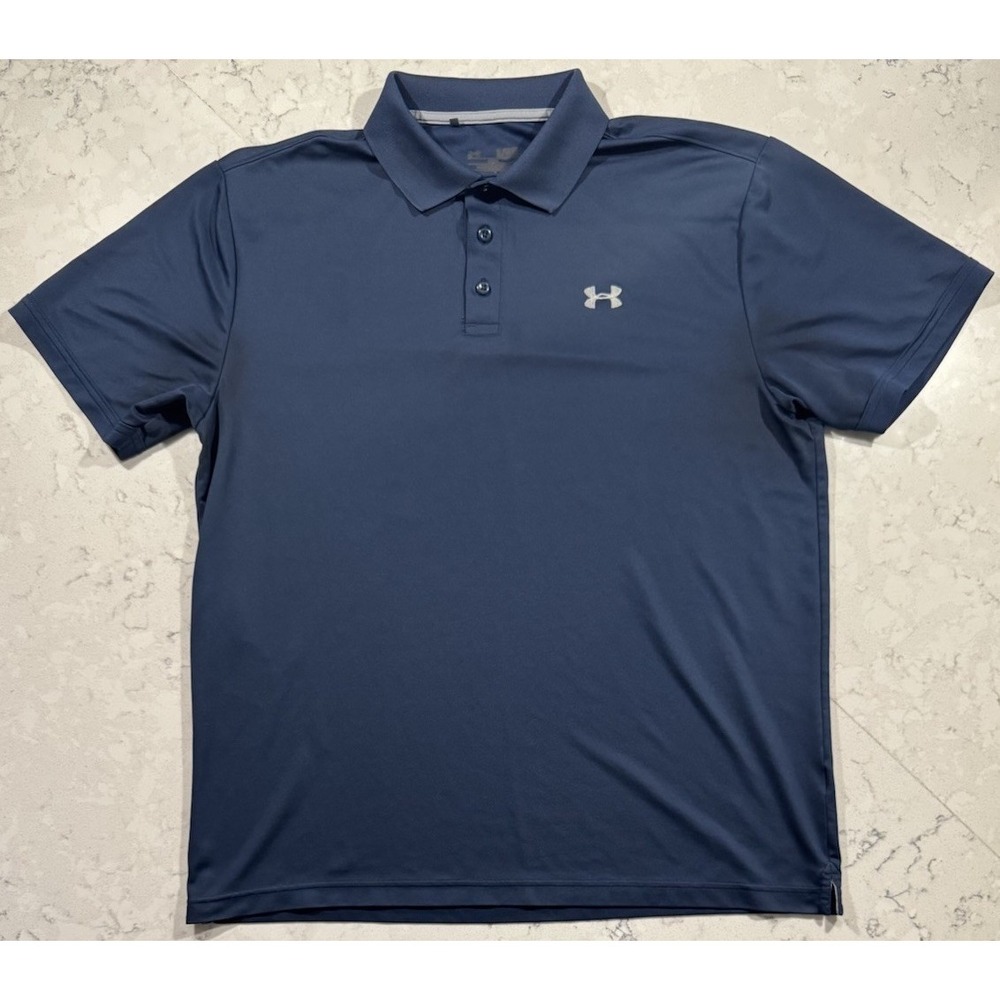 Under Armour Polo Shirt Mens Large Navy Blue Short Sleeve Athletic Performance
